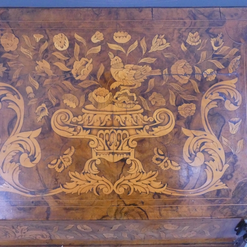 2509 - A 18th century Dutch marquetry walnut bureau, with intricately inlaid floral decoration, the fall-fr... 