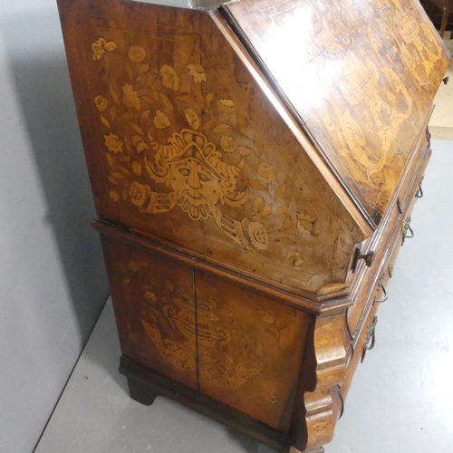 2509 - A 18th century Dutch marquetry walnut bureau, with intricately inlaid floral decoration, the fall-fr... 