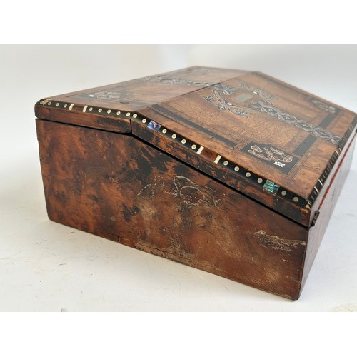 6 - An Antique Victorian inlaid mahogany and burr-walnut travelling writing slope, with inlaid wirework ... 