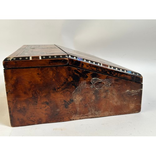 6 - An Antique Victorian inlaid mahogany and burr-walnut travelling writing slope, with inlaid wirework ... 