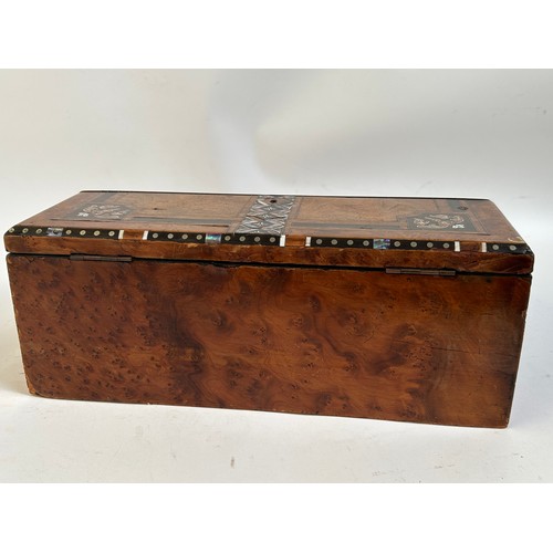 6 - An Antique Victorian inlaid mahogany and burr-walnut travelling writing slope, with inlaid wirework ... 