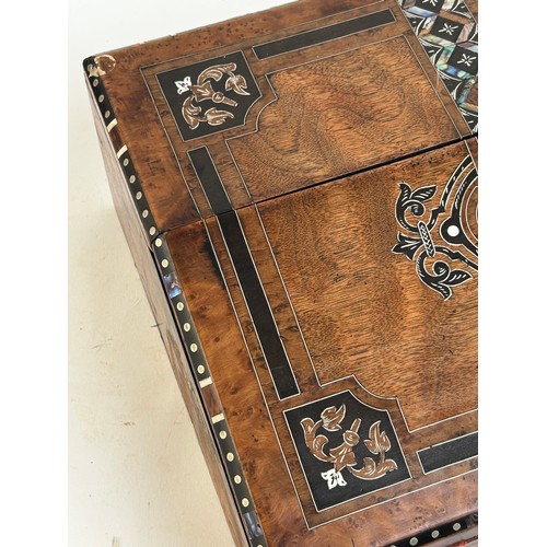 6 - An Antique Victorian inlaid mahogany and burr-walnut travelling writing slope, with inlaid wirework ... 