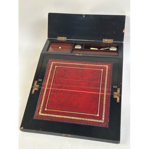 6 - An Antique Victorian inlaid mahogany and burr-walnut travelling writing slope, with inlaid wirework ... 