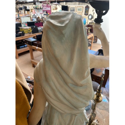 31 - WITHDRAWN - A large painted plaster Classical figure lamp, in the form of a partially draped figure ... 