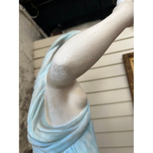 31 - WITHDRAWN - A large painted plaster Classical figure lamp, in the form of a partially draped figure ... 