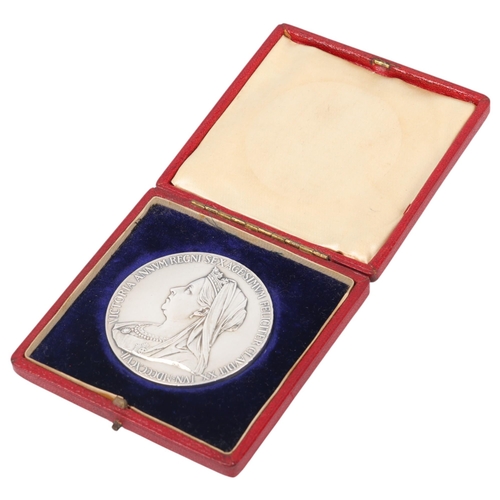 17 - Queen Victoria silver Diamond Jubilee, 1837-1897, medal in original presentation box, 56mm