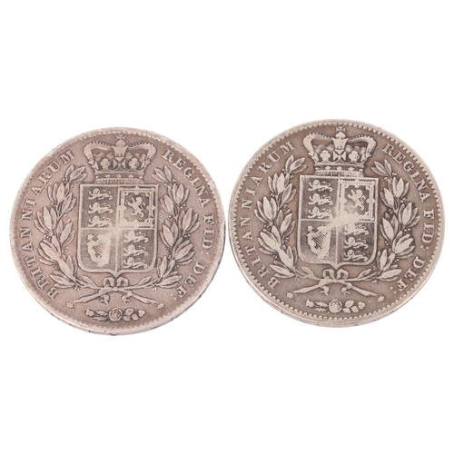 35 - 2 Queen Victoria young head silver Crowns, 1844 & 1847, both approx 38mm, total 55.8g,