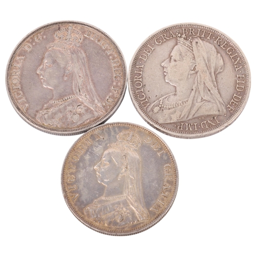 65 - 2 Queen Victoria St George & Dragon silver Crowns 1891/97 and a silver Double-Florin 1888, total 79.... 