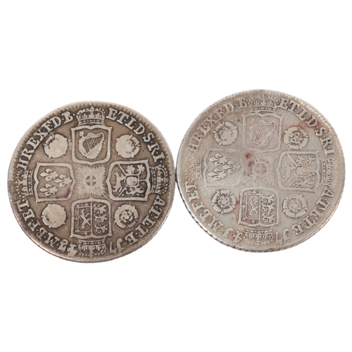 67 - 2 George II silver Shillings 1743 & 1741 , both 26mm, total 11.6g