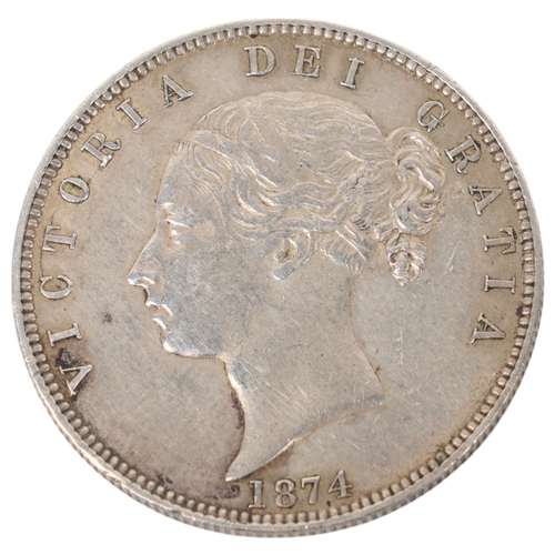 68 - A Queen Victoria 1874 silver Half-Crown, 32mm,14.2g