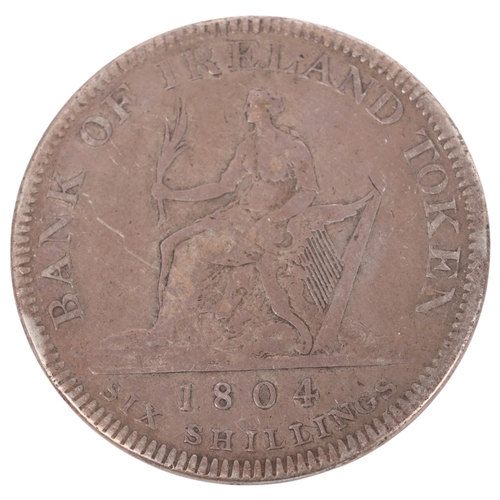 75 - A George III, 1804 silver Six Shilling Bank of Ireland token, 39.5mm, 26.6g