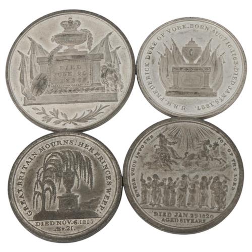 8 - 4 silver commemorative medals, King George III died 29 Jane 1820, Princess Charlotte died Nov 6th 18... 