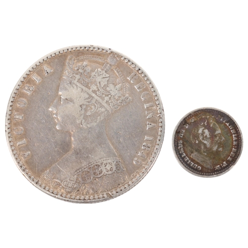 84 - A Queen Victoria silver 1849 Florin together with a George III 1834 3 Half-Pence Colonial coin, Flor... 