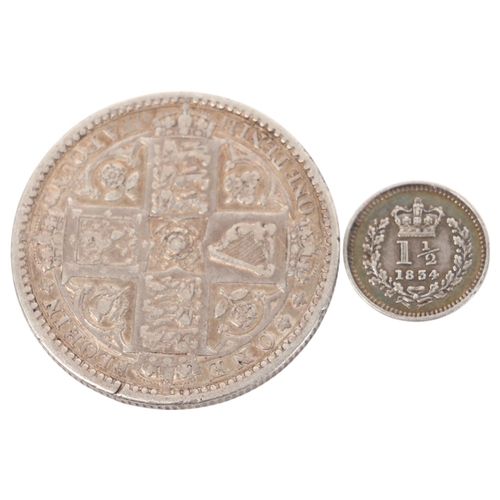 84 - A Queen Victoria silver 1849 Florin together with a George III 1834 3 Half-Pence Colonial coin, Flor... 