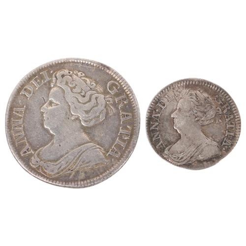 85 - A Queen Anne silver 1711 Shilling and a 1707 3 Pence, shilling diameter 25mm, total 7.5g