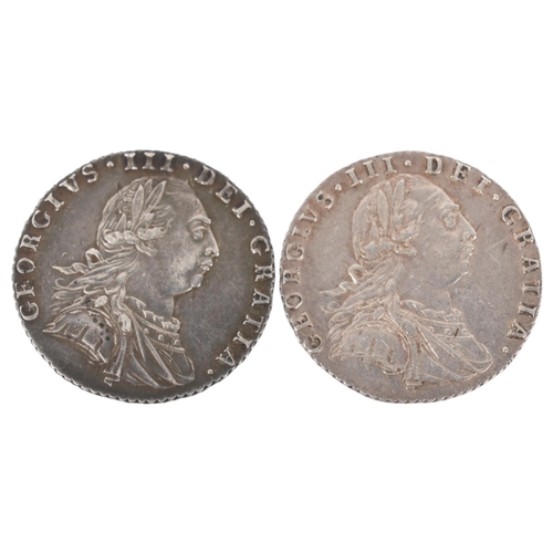 88 - 2 George III silver 1787 Sixpence coins, both 21mm, total 6g,