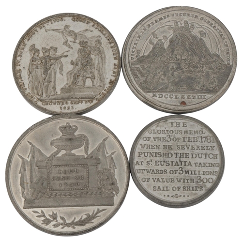 9 - 4 silver commemorative medals, King George IV Died June 26th 1830, The Relief of Gibraltar 1783 by J... 