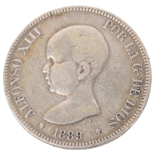 91 - An Alphonso XIII, Spanish 1889 silver 5 Pesetas, 37mm, 24.6g