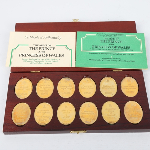 4 - Danbury Mint, The Arms of the Prince and Princess of Wales collection, 12 gold-plated silver ingots,... 