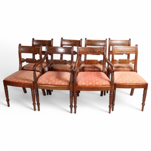 498 - A set of 8 George IV mahogany dining chairs, with carved backs and drop-in seats