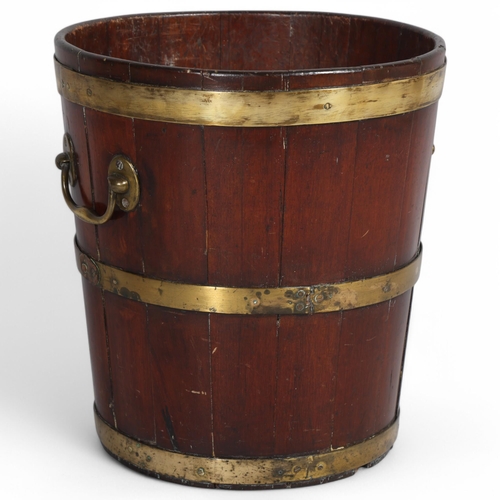 501 - A 19th century brass-bound mahogany peat bucket, with brass carrying handles, height 41cm, diameter ... 