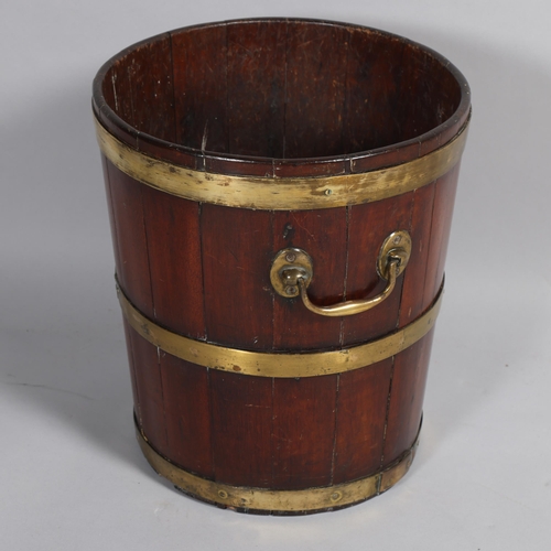 501 - A 19th century brass-bound mahogany peat bucket, with brass carrying handles, height 41cm, diameter ... 