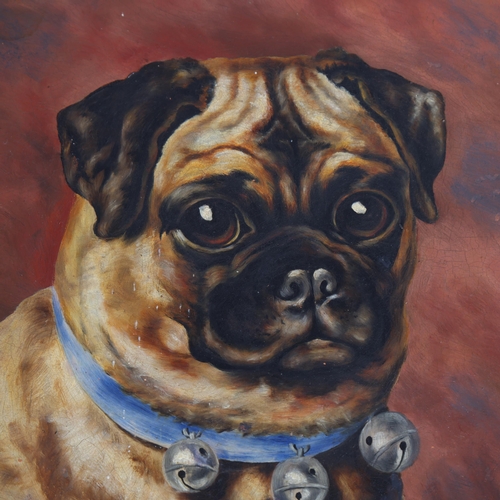 507 - J & Hutheson of Glasgow, an apprentice piece hand painted Pug dog painting on a terracotta plate, pa... 