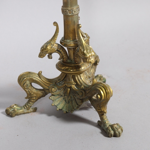 508 - A Neo-Classical style brass 5-branch table candelabrum on cast griffon design base, height 61cm