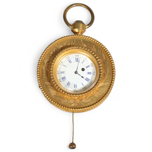 511 - An 18th century carriage or cab watch, enamel dial with repeat movement activated by a cord, and sus... 