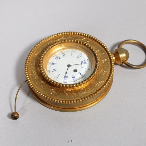 511 - An 18th century carriage or cab watch, enamel dial with repeat movement activated by a cord, and sus... 