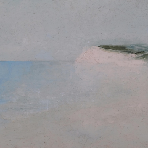 742 - B O'Rourke, cliffs in the mist, oil on board, signed, 46cm x 106cm, framed