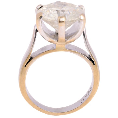 1164 - An 18ct white gold 5.04ct single-stone diamond ring, claw set with modern round brilliant-cut natura... 