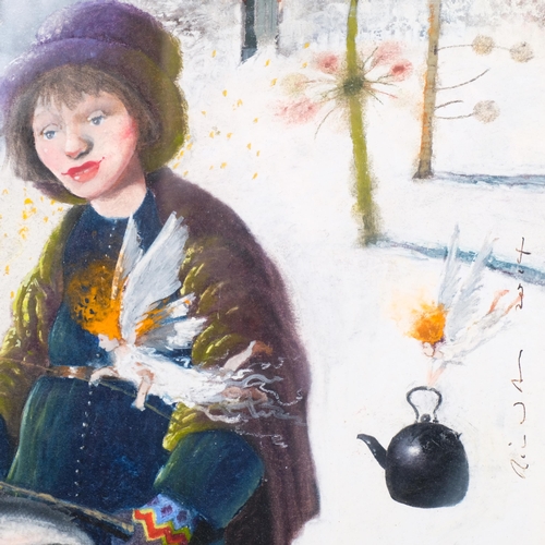 602 - Richard Adams (born 1960), A Winter Barbeque, coloured pastels, 2004, 40cm x 60cm, framed