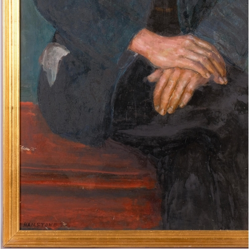 610 - Bernard Hailstone (1910 - 1987), portrait of Joe Cole (Hadlow Blacksmith), oil on board, 130cm x 62c... 