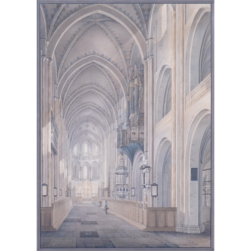 611 - Constantin Hansen (Danish, 1804 - 1880) Interior of Grundtvig's Church, Copenhagen, 1830, watercolou... 