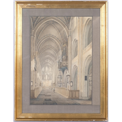 611 - Constantin Hansen (Danish, 1804 - 1880) Interior of Grundtvig's Church, Copenhagen, 1830, watercolou... 