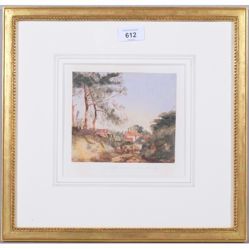 612 - Thomas Churchyard (1798 - 1865), Haugh Lane, Woodbridge, watercolour, 13cm x 15cm, framed, provenanc... 