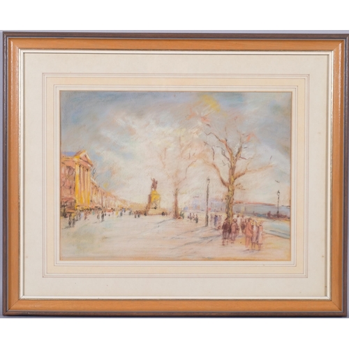 613 - Impressionist city park scene, early 20th century coloured pastels, unsigned, 28cm x 38cm, framed