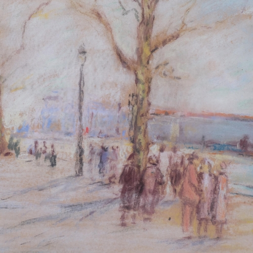 613 - Impressionist city park scene, early 20th century coloured pastels, unsigned, 28cm x 38cm, framed