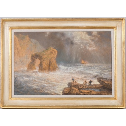 615 - Isaac Walter Jenner (1836 - 1902), pair of rocky coastal scenes in a storm and at sunrise, dated 189... 