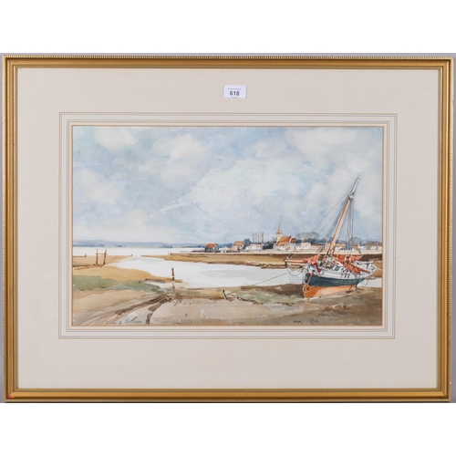 618 - John Sutton (born 1935), view of Bosham, watercolour, 34cm x 53cm, framed