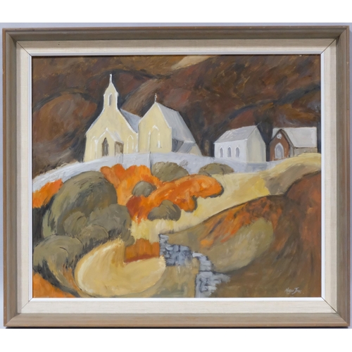 623 - Megan Jones (Welsh, 1936 - 2018), Hillside Church Swansea, artist studio label verso, 40cm x 48cm, f... 