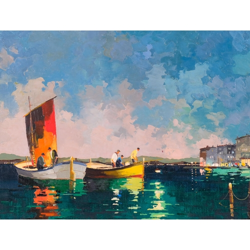 624 - Cecil Rochfort D'Oyly-John (1906 - 1993), Fisherman Cannes 7.30am, oil on canvas, 41cm x 76cm, frame... 