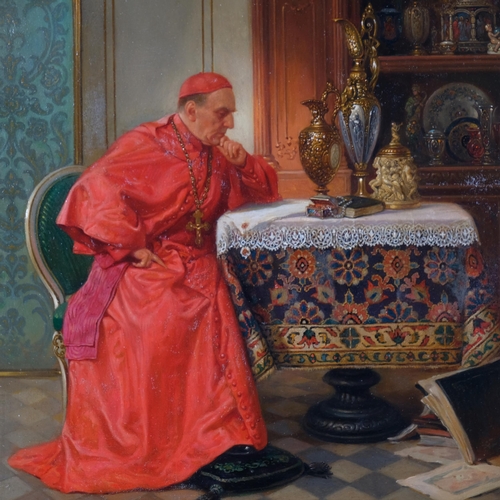 625 - Pierre Delage (1883 - 1956), Cardinal In An Interior, highly detailed oil on wood panel, 44cm x 36cm... 