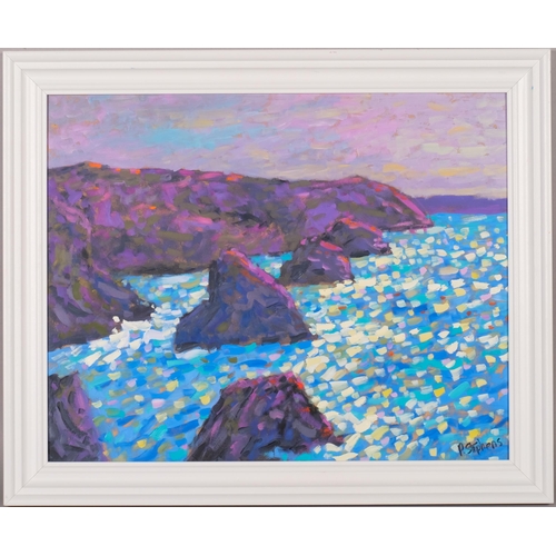 626 - Paul Stephens, Poldark Country Seaside Cornwall, impressionist oil on board, 41cm x 50cm, framed