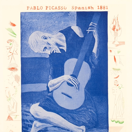 628 - David Hockney, exhibition poster print, The Blue Guitar, 20 etchings by David Hockney Gallery One 19... 