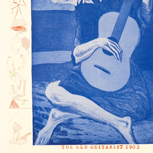 628 - David Hockney, exhibition poster print, The Blue Guitar, 20 etchings by David Hockney Gallery One 19... 