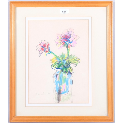 647 - Robert Nicholson (1920 - 2004), still life, coloured pastels, 1980, 37cm x 26cm, framed