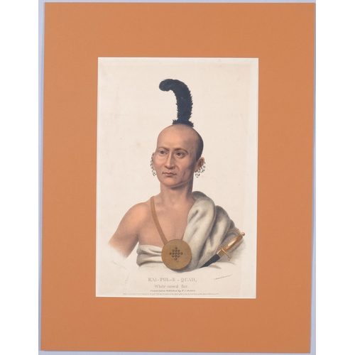 703 - Pair of Native American portraits, colour lithographs, published by E C Biddle 1834, 38cm x 25cm, mo... 