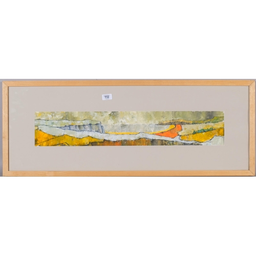 732 - Owen Lyndon Thomas, Fall Bay Gower, acrylic on paper, 13cm x 71cm, framed